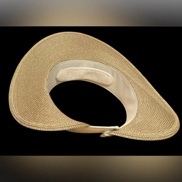 Eric Javits  Squishee HALO Tan and Cream Wide Brim Visor $325 - Picture 3 of 9